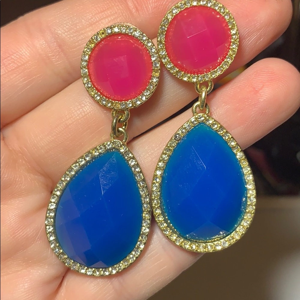 Pink and blue teardrop earrings